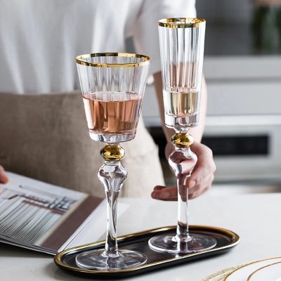European style champagne glass with gold rim (6)