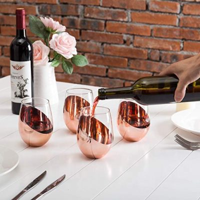modern rose gold stemless wine glass (3)