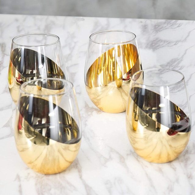 modern rose gold stemless wine glass (5)